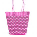 Letra Mercado 桶型多色編織袋 - 粉紅 / 金屬綠 / 白（長肩帶）