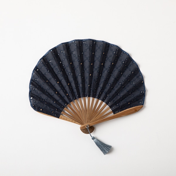 富山 傳統摺扇﹙海軍藍波點﹚